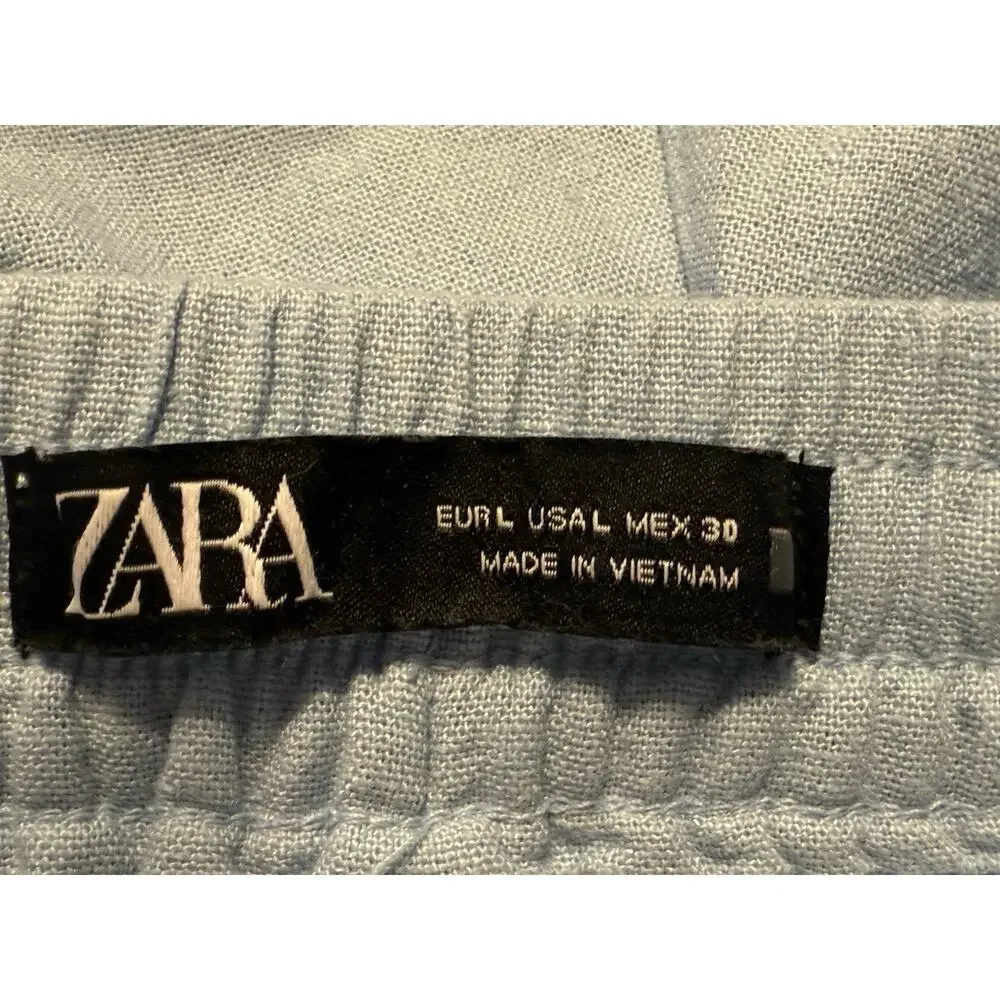 Zara Light Blue Linen Drawstring Pants